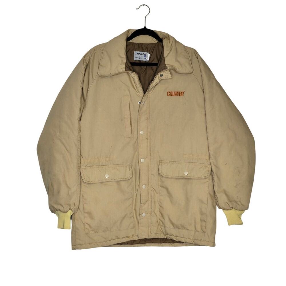 Vintage 80s Swingster Counter Work Jacket USA Made Tan Quilted Lined Large